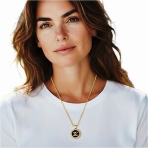 Repurposed Designer Button Pendant on 18K Gold Filled Cuban Necklace